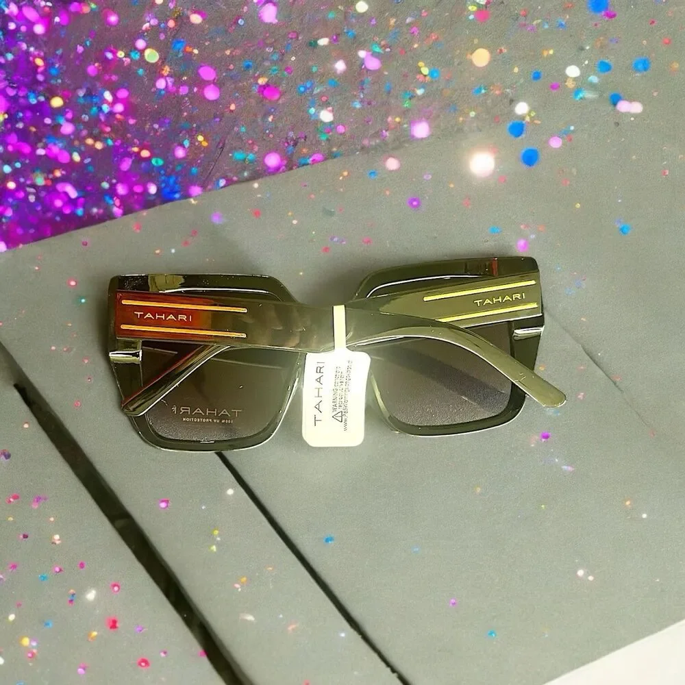 Tahari Oversized Square Sunglasses TH904 OX Shiny Black Frame Gradient Lens NWT